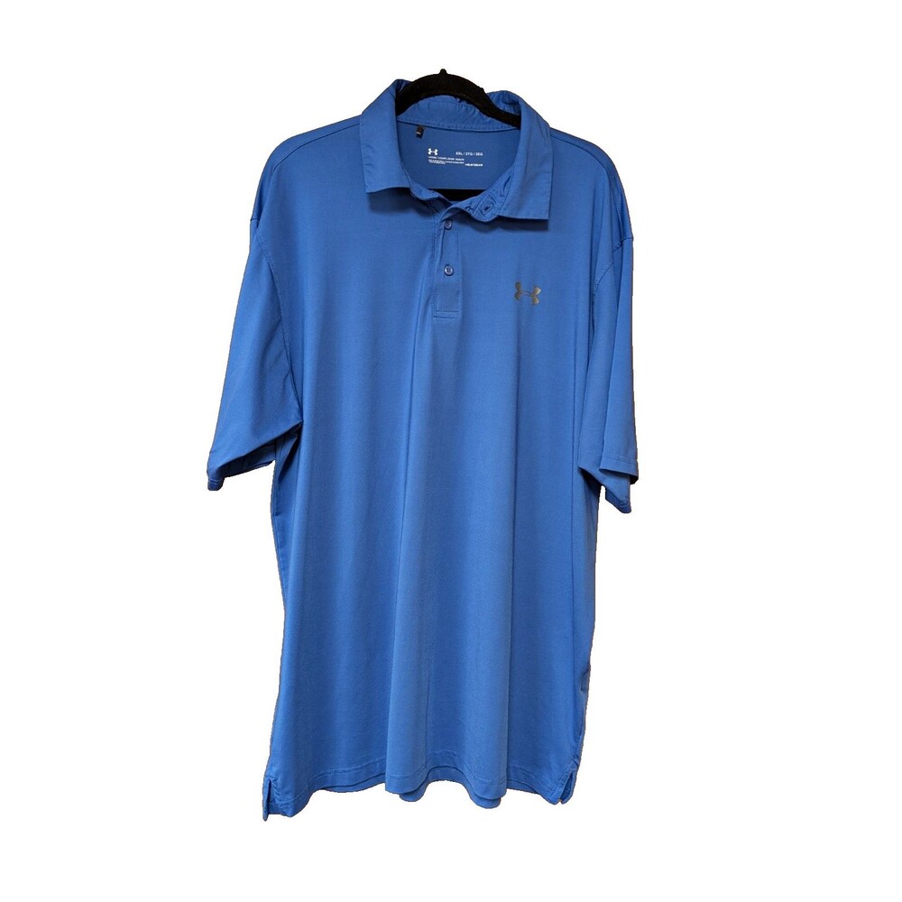Under Armour HeatGear Men's XXL Blue Solid Polo Shirt Loose Fit Golf Stretch